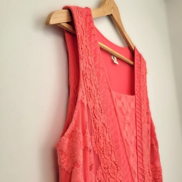 Sundance Dress Size 12 Coral Embroidered Mesh Lace Sleeveless Fully Lined Boho - Picture 3 of 10